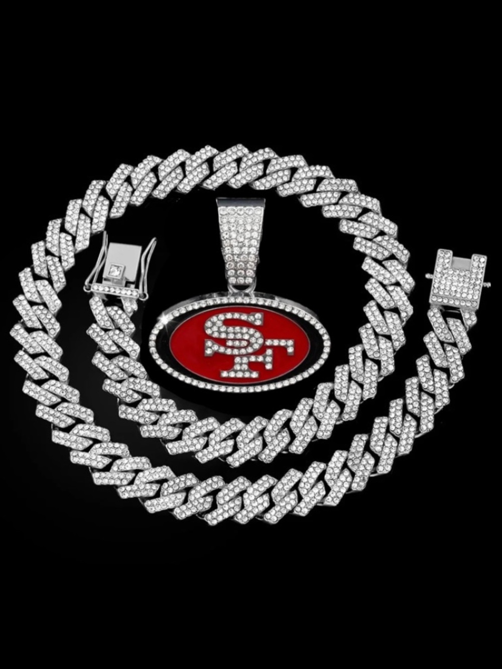 San Francisco 49ers Necklace Pendant Miami Cuban Chain Link Football Jewelry